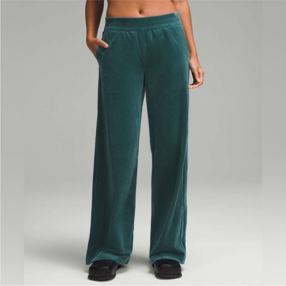 Lululemon Scuba Mid-Rise Wide-Leg Pant Velvet Cord Storm Teal Lounge Size 14 - Picture 2 of 10